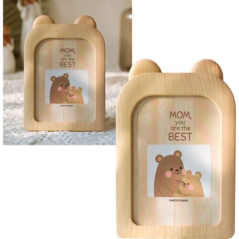 Cadre photo créatif mignon de style dessin animé Ins, cadre photo de 7 pouces, décoration de bureau, décoration murale pour école maternelle, ours beige (1/5)