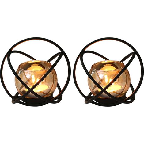 2 Photophore Metal Noir, Decoratif Géométrique Chandeliers Bougeoir Fer avec Bougeoirs Verre Doré (1/5)