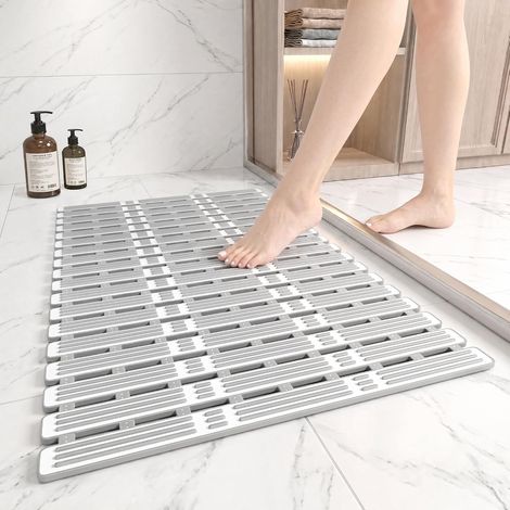 Tapis de Douche Antidérapant Anti Moisissure, Gris, 68 x 40 cm Tapis de Bain pour Douche et Baignoire, Tapis de Douche à Drainage Rapide avec Ventouses (1/5)