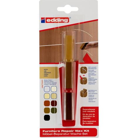 Edding - Kit de 3 cires molles pour meubles E8901 chêne - pour remplir et réparer les petits défauts, rayures et chocs (1/2)