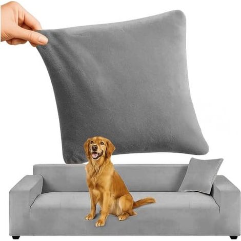 Housse de canapé en velours - 190-230 cm - Gris foncé (1/5)