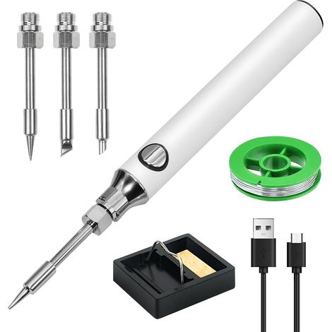 Kit de soldador, soldador eléctrico portátil inalámbrico con temperatura ajustable, con 3 puntas, alambre de soldadura y soporte, soldador profesional y seguro. (1/5)