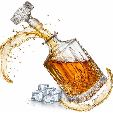 Carafe à whisky - Carafe en verre de 0,8 l - Aspect cristal - Carafe à whisky à servir et comme cadeau pour l'homme - Carafe de bar pour transborder l'alcool et les boissons (1/5)