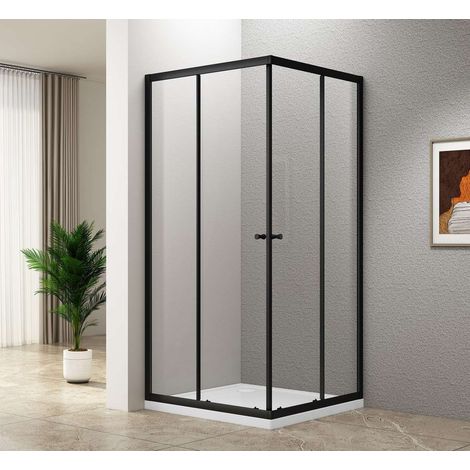 Aqualine Agga - Cabina de ducha 80x80 cm, cristal transparente/negro mate BLF808 (1/5)
