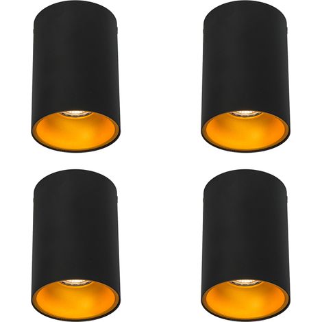 QAZQA Set mit 4 modernen Strahlern Schwarz mit Gold GU10 50mm -