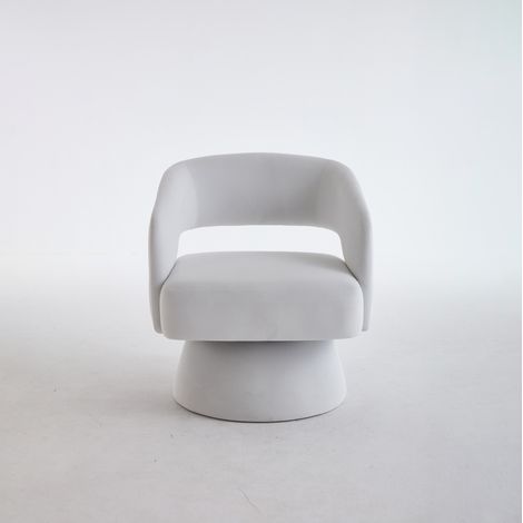 Fauteuil pivotant en velours moderne avec dossier ouvert et base métallique pour salon, bureau ou chambre (1/5)