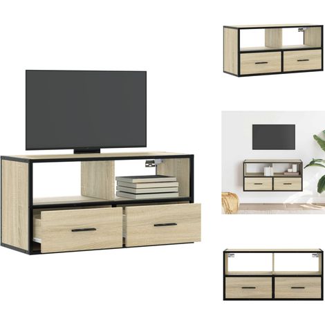 Meuble TV chêne sonoma 80x31x39,5 cm bois d'ingénierie et métal - Meuble TV - Meubles TV - Support TV - Meuble HiFi (1/5)
