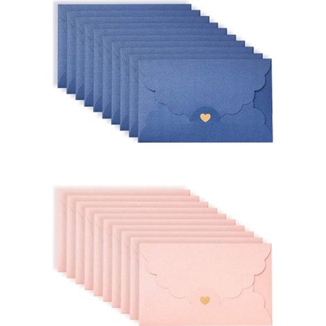 Lot de 20 mini-enveloppes - 10,5 x 7 cm - Rose et bleu - Enveloppes à personnaliser - Fermeture en forme de cœur - Papier kraft (1/5)