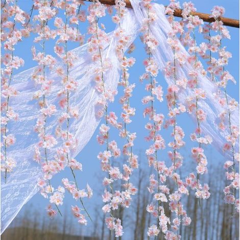 Guirlande De Fleurs Cerisier Artificielles À Suspendre En Vigne Décoration Fête Mariage Lot 2 Soie Rose (1/4)