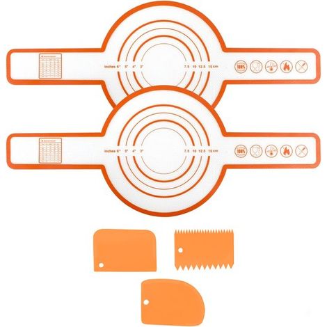 Tapis de cuisson pour four hollandais, lot de 2, avec 3 grattoirs, multifonction, en Siliconen, avec long manche, réutilisable, pour friteuse à air, four et micro-ondes, 525 x 215 x 0,04 mm (1/5)