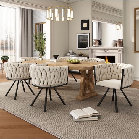 Chaise salle a manger pivotante velours beige lot 6 OKMYHOME (1/5)