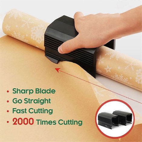 Coupe-papier cadeau pour rouleaux de Noël, outil de découpe coulissant noir (1/5)
