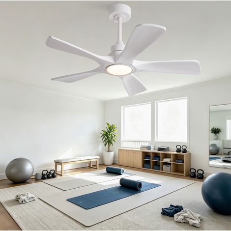 Ventilateur de plafond 42'' blanc en métal et bois, télécommande, LED 3CCT, salon FloraGrace (1/5)
