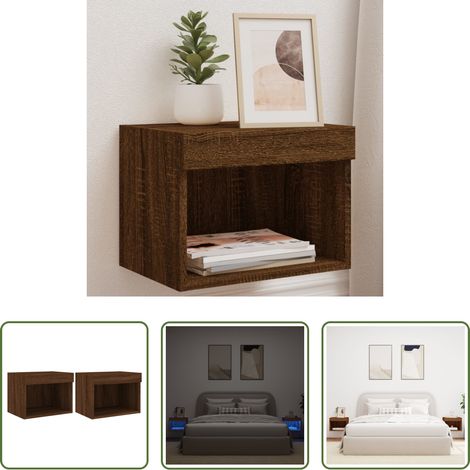 LED-Leuchten - Wand-Nachttische mit LED-Leuchten 2 Stk. Braun Eichen-Optik (1/5)