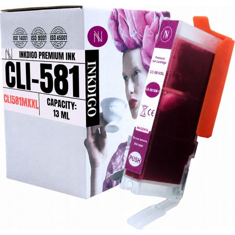 Tinta Inkdigo CLI581M compatible con Canon Pixma TR7520 TS6150 TR8550 TR8620. Certificación TÜV. (1/5)