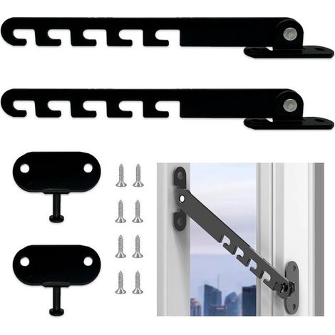 Dailygoods，Juego de cerradura para ventana de 2 piezas，Cerradura para ventana basculante，Acero al carbono，Ancho de apertura ajustable (1/5)
