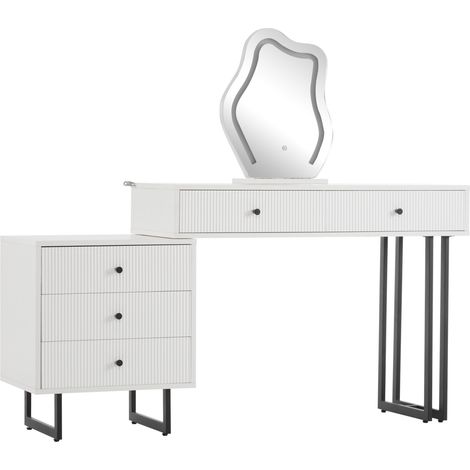 Tavolo da trucco con specchio e luci LED, piano estraibile, bianco, 100 x 40 x 76 cm, MODENUIT (1/5)