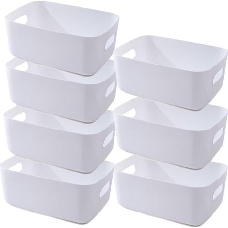 Panier de Rangement Blanc 20x14x7cm, Bac Plastique pour Salle de Bain et Cuisine, Coloré Épaissie et Durable