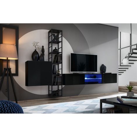 Ensemble meuble TV mural Switch Met VI - L 270 x P 40 x H 176 cm - Noir - Livraison gratuite
