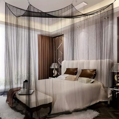 Mosquitera de cama cuadrada 190×210×240 cm – 100% poliéster – 4 aberturas – apta para cama Queen/King – protección contra mosquitos – instalación fácil, negro (1/5)