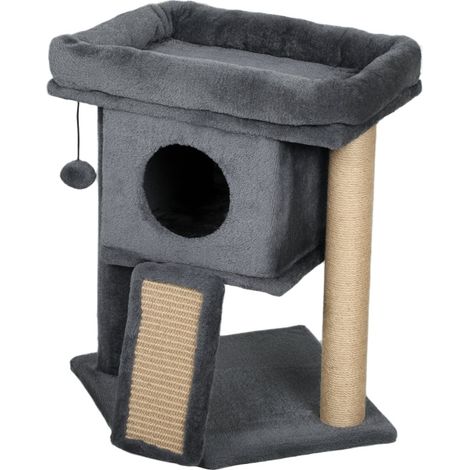 Albero tiragraffi per gatti in juta, piattaforma, casetta e gioco 40x40x57 cm (1/5)