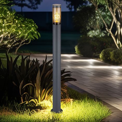 Wegeleuchte Pollerleuchte außen Gartenlampen anthrazit IP44, Standleuchte Terrasse Balkon, Edelstahl rauchfarben, 1x E27 Fassung, DxH 12,7x110cm