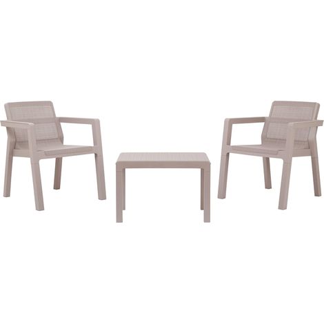 Toomax Set Salotto da giardino Riviera 2 posti grigio tortora, in polipropilene effetto juta, 2 poltrone con schienale ergonomico e tavolo, resistente ai raggi uv, ideale per terrazzi e spazi esterni