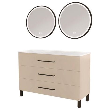 ONDEE ZEN - Meuble à poser MONACO - Dim 120cm - Satin - Mir ALEXINE - Poignées noires (1/2)
