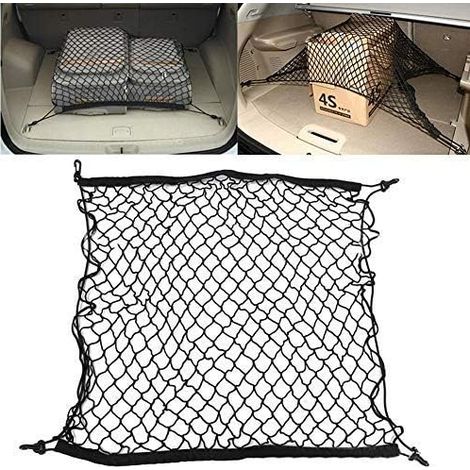Filet de Rangement en Maille, 70  70cm Filet Rangement Voiture Filet de Camion élastique Extensible Séparateur en Maille Barriere de Securité Nylon Organiseur de Coffre avec 4 Crochets (1/5)