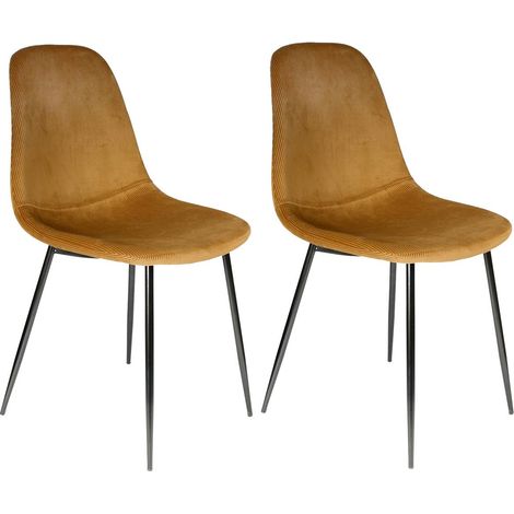 Altobuy – Lot de 2 chaises velours côtelé jaune moutarde – Piétement métallique noir – Dimensions 44 x 54 x H85 cm – Hauteur d'assise 46 cm (1/5)