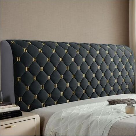 Dick gepolsterter Kopfteilbezug, dehnbar, waschbar, staubdicht, Komplettbezug für Kingsize-, Einzel- und Doppelbetten, Schwarz, 160 cm (1/5)