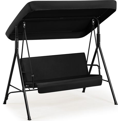 Yaheetech – Balancelle de jardin 3 places – Auvent inclinable 90° – Tissu polyester 160g résistant aux intempéries – Cadre métal robuste – Charge 250 kg
