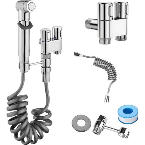 Pommeau de douche de toilette à main, vanne à double commande, 1 entrée 2 sorties, mini pommeau de douche de robinet de toilette (1/5)