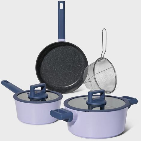 Just Perfecto JL-330: 6 Pieces Marble Coated Cookware Set with Gasket Rim Lids - Blue (1/5)