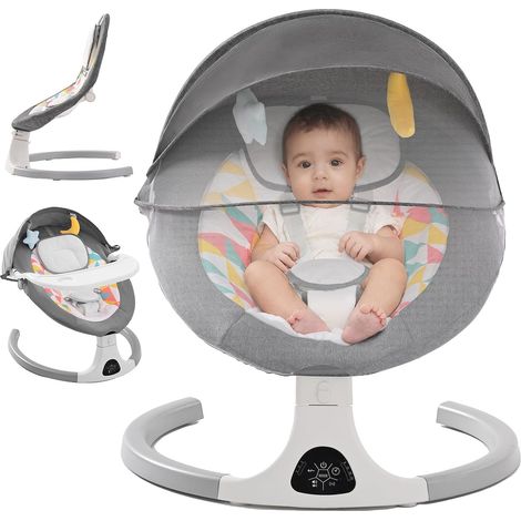 Balancelle Bebe Electrique, Balançoire électrique pour bébé avec Bluetooth, 5 Vitesse de swing, 3 positions d'angle, Télécommande et écran tactile Transat pour bébé avec plateau amovible (Gris) (1/5)