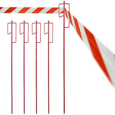 Novatool 2x support de ruban de délimitation Ø12 x 1100mm rouge, ruban de délimitation en métal poteaux de délimitation poteau de lanterne support de