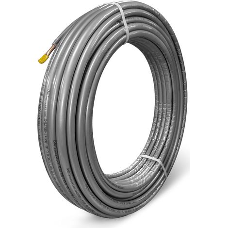 Tubo in rame singolo isolato GREY per gas R32/R410A da 3/8" spessore rame 0,8 mm, lunghezza 50 metri