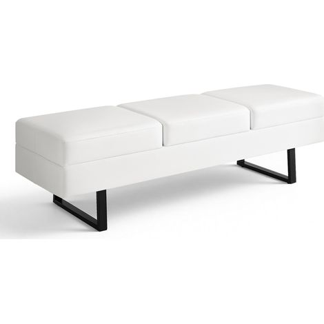 BarberPub 3-Sitzer Sitzbank für Friseursalon, Breite 153 cm, Wartebank Friseur, Polsterbank Schlafzimmer, Bettbank für Wohnzimmer, Schuhbank Flurbank, W513 (Weiß/Kunstleder) (1/5)