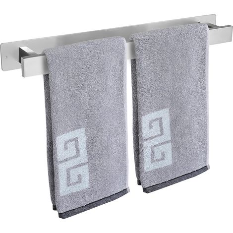 Porte-Serviettes Salle de Bain 40 cm - Auto-adhésif ou à Vis - Support Mural Acier Inoxydable - Antirouille et Imperméable - Idéal pour Cuisine, Camping-Car - Nickel brossé