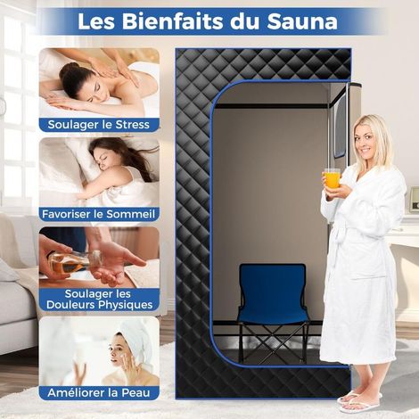Pour 1 personne, commande à distance et panneau intelligent, sauna vapeur portable noir avec minuteur 9 niveaux (1/5)