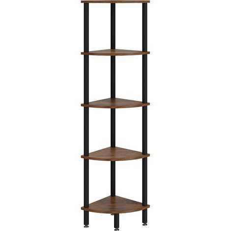 1 Étagère d'angle, 5 niveaux, panneau de particules, marron, salon chambre bureau cuisine
