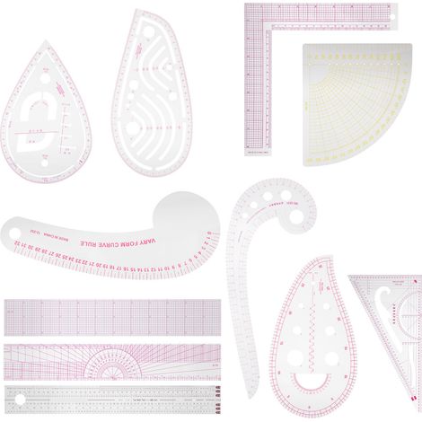 Conception de vêtements, patronage, règle, règle à boutons, règle courbe, règle de coupe et de gradation, ensemble de règles courbes flexibles (1/5)