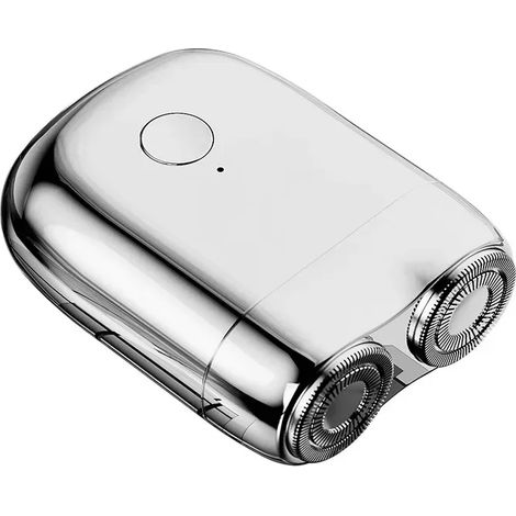 Rasoir électrique argenté, double tête flottante, mini tondeuse à barbe, rasoir de voyage portable pour hommes (1/5)