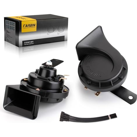 Klaxon de Voiture 12V Klaxon Moto Dual-Tone Air Horn étanche Corne D'escargot électrique Camion Universal pour Toute Véhicules (Black,trompette d'escargot) (1/5)