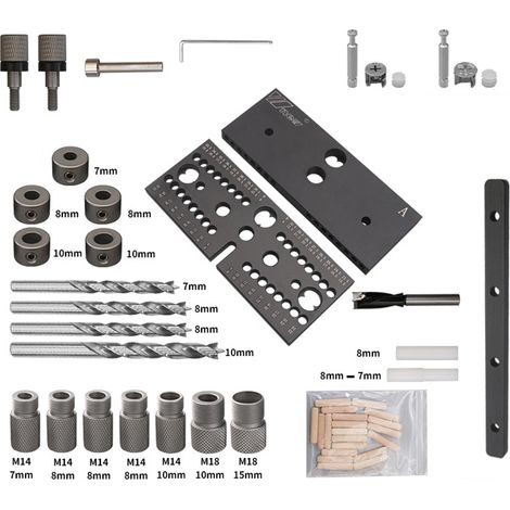 Kit de gabarit de chevillage 3 en 1 pour travail du bois guide de perçage réglable poinçonneur localisateur ouvreur de trou de positionnement accessoire de menuiserie multifonctionnel (1/5)