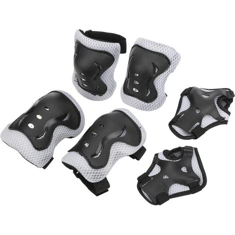 Ensemble de protections pour enfants (6 pièces) : genouillères, coudières, protège-poignets, protections noires pour skateboard et vélo.