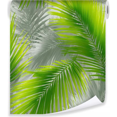 Papier peint feuilles tropicales vertes sur mur molletonné salon chambre coucher (1/3)