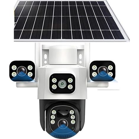 Caméra IP Solaire 4G 6MP CCTV Trois objectifs Trois écrans Suivi Automatique caméra de Surveillance extérieure WiFi PTZ Protection de sécurité(4G Cam Add 32G) (1/5)