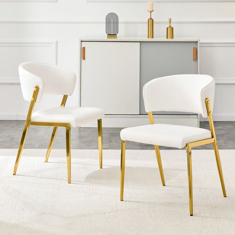 Sedia da pranzo moderna imbottita con schienale ergonomico, struttura in metallo, PU bianco (1/5)