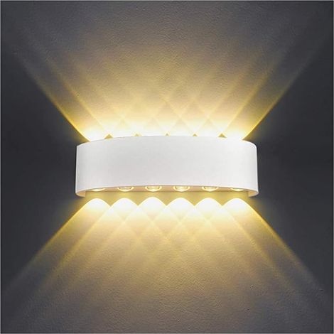Applique Murale Interieur LED 12W Blanc Lampe Murale Moderne IP65 Étanche Up Down Spot Blanc Chaud Classe (1/5)